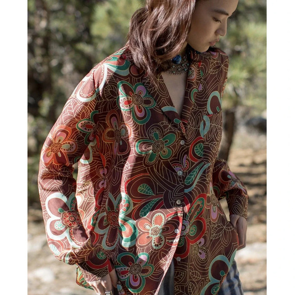 Alix of Bohemia Gogo Silk Shirt Chocolate Brown - Picture 1 of 6